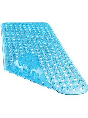 Clear Blue Bath Mat Non Slip Tub Shower Mat Suction Cups Drain Holes PVC